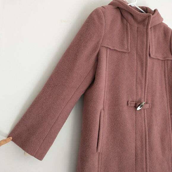 Hilary Radley Pea Coat Womens 14 Dusty Pink Alpaca Wool Blend Hooded Pocket - Picture 2 of 14